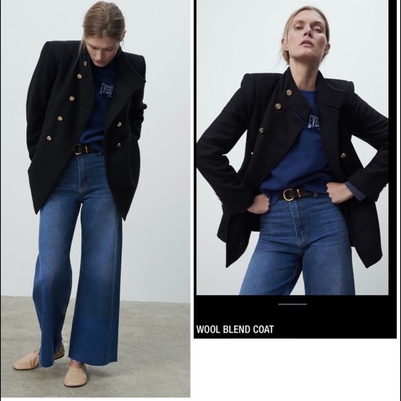 Zara Jackets & Blazers - Zara gold buttons wool Italian mantengo wool black coat